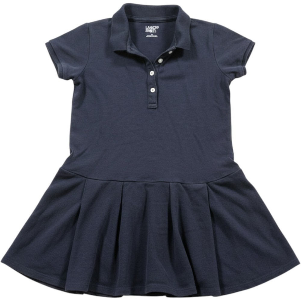 Lands End Polo Dress Girls Size 5 Navy Blue Excellent Pleated School Uniform